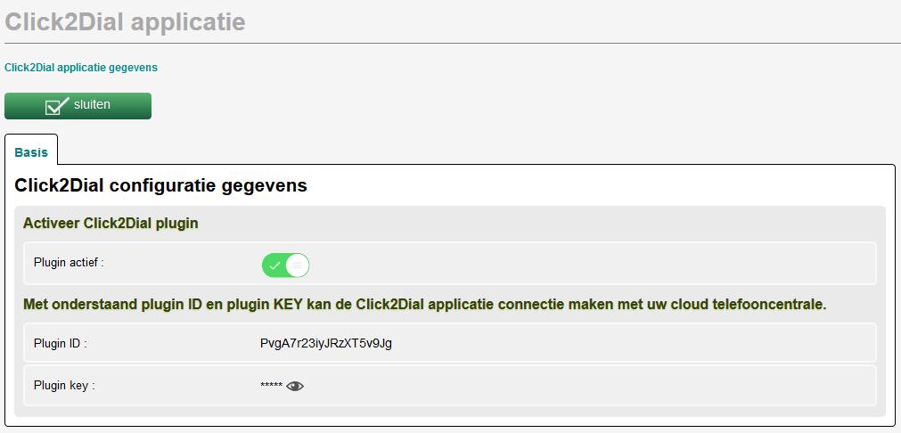 U krijgt nu uw Plugin ID en plugin Key (klik op het oogje om de key zichtbaar te maken). B.