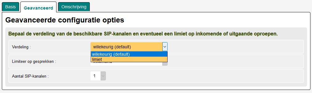 Kies voor limiet Kies het soort gesprekken (inkomend of uitgaand) En bepaal hoeveel sip-kanalen er max mogen worden gebruikt In het beheer ziet u steeds hoe de SIP-kanalen worden verdeeld.