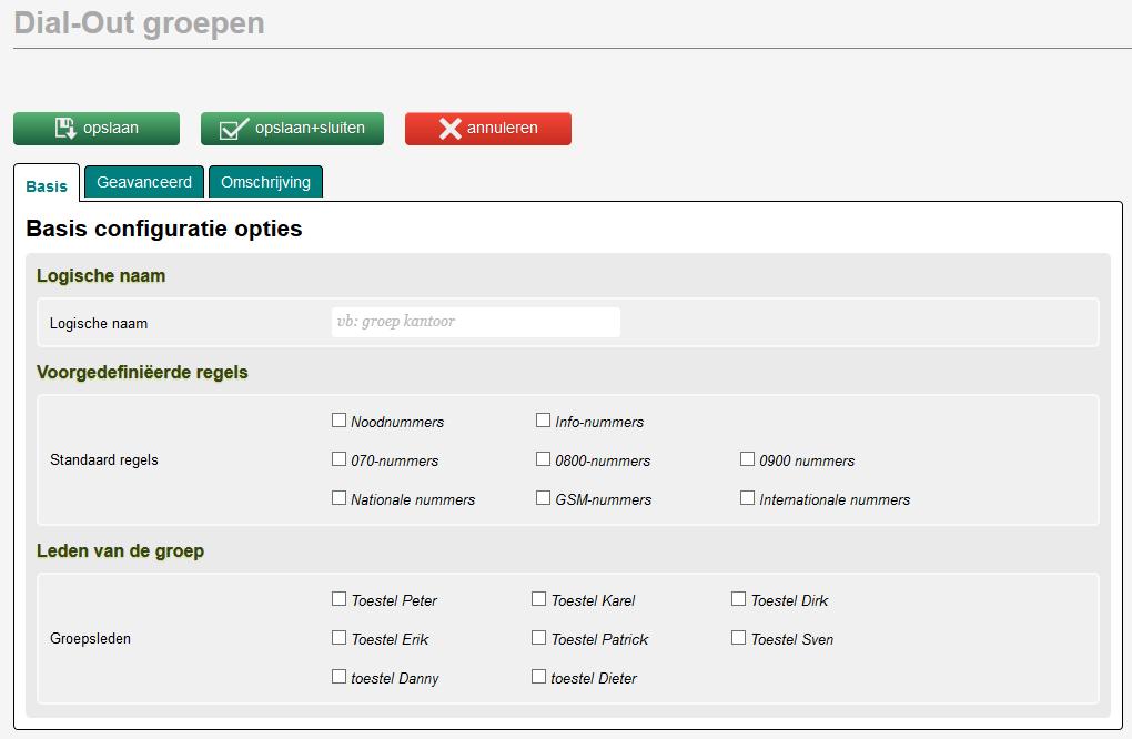 Dial-out groepen Een Dial-out groep bepaalt de rechten dat een SIP-account heeft om uitgaande oproepen te maken.