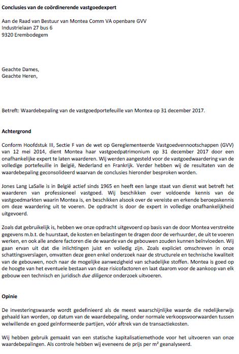 BIJLAGE 6: Verslag van de onafhankelijke vastgoedexpert op 31/12/2017 49 49 Niet het volledige verslag van de vastgoeddeskundige van 31/12/2017 werd