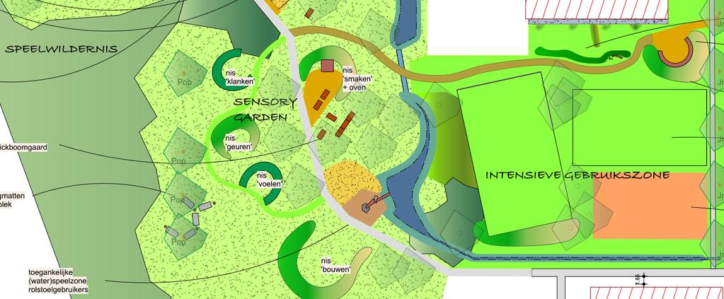 Pagina 5 Even inzoomen: aansluitende rustzone en sportzone Het bestaande bos wordt wild