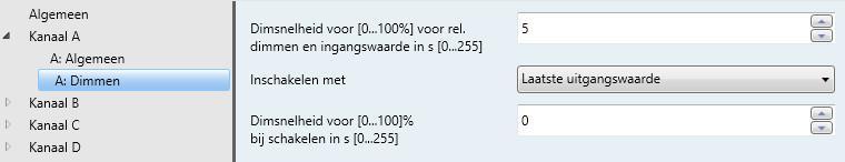 3.2.4 Parametervenster A: Dimmen Dit parametervenster wordt weergegeven wanneer in Parametervenster A: Algemeen, p. 26, de overeenkomende functie wordt vrijgegeven.