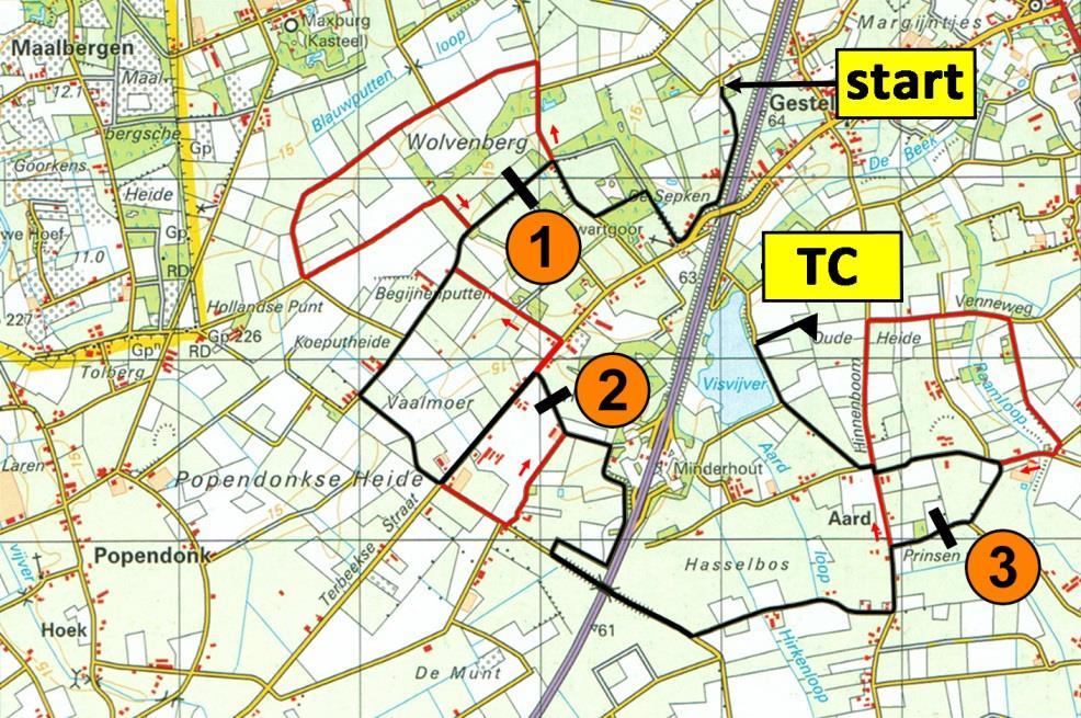 5.4 U dient derhalve op de laatste samenkomst van kaartwegen voor de barricade de ingetekende lijn te verlaten en u dient de ingetekende lijn op de eerste samenkomst van kaartwegen na de barricade in