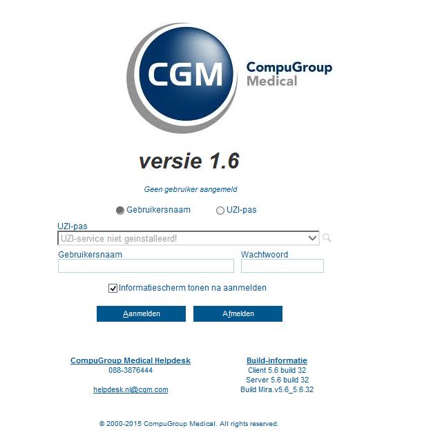 Inloggen Token De route naar het inlogscherm van CGM kan verschillen. Dit heeft te maken met het gebruik van een beveiligde lijn, wat een voorwaarde is voor het gebruiken van CGM-IZ.