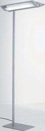 sokkel 24 x 17 cm Schakelaar met dimmer op kap Afwerking alugrijs 7 019 014 ZA 395 Forum Met 4 fluo compact lampen E27 van 20 W Lumen: 4600 Scharnierende metalen staander H. max.186 cm; afm.