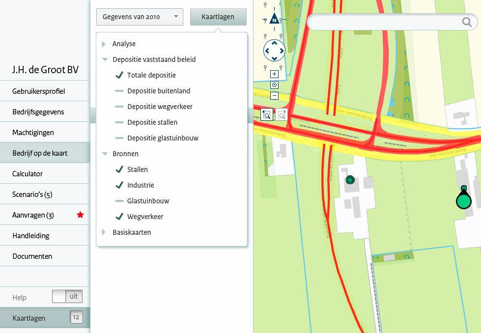 Onderstaande afbeelding geeft een globale indruk van hoe de layout van de AERIUS-app eruit moet komen te zien.