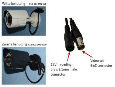 3 Connectoren De camera is voorzien van een aansluitkabel met daaraan twee connectoren met: -B&C-female connector voor het videosignaal; -Voeding maleconnector 5.5 x 2.1mm. 1.