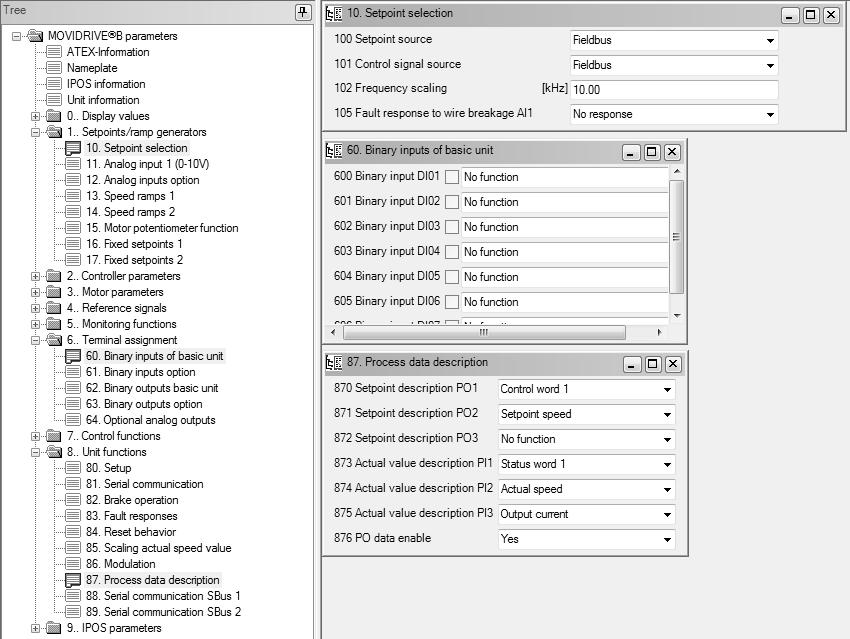 Communic atieparamet ers applicatiere gelaar MOVIDRIVE instellen Bvan de 3 Configuratie en inbedrijfstelling EtherNet/IP Communicatieparameters van de applicatieregelaar MOVIDRIVE B instellen 3.