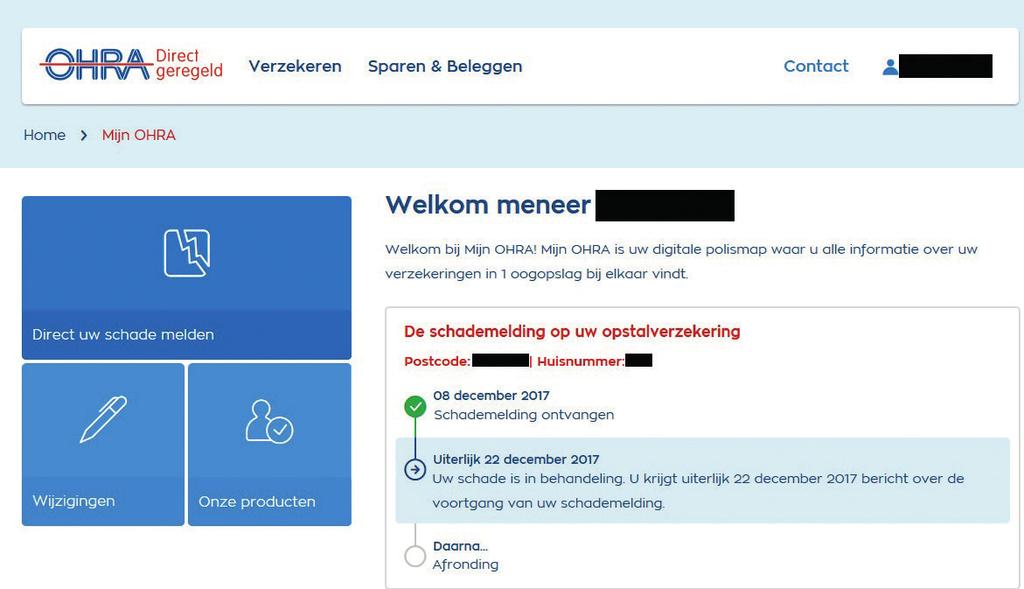 Informatieve online claimomgeving OHRA heeft een zeer uitgebreide online omgeving voor klanten waarin zij de status van hun claim kunnen volgen en acties kunnen uitvoeren.