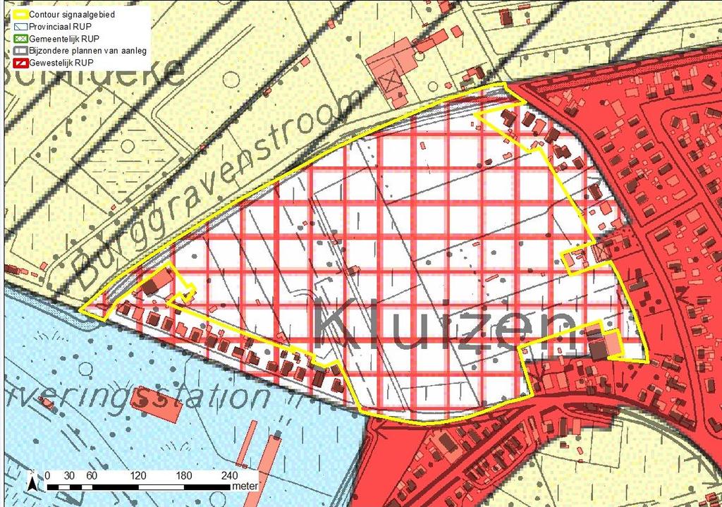 Figuur 2: situering signaalgebied op gewestplan met aanduiding van goedgekeurde BPA s en RUP s en weergave van de bebouwingstoestand volgens het Grootschalig Referentiebestand GRB.