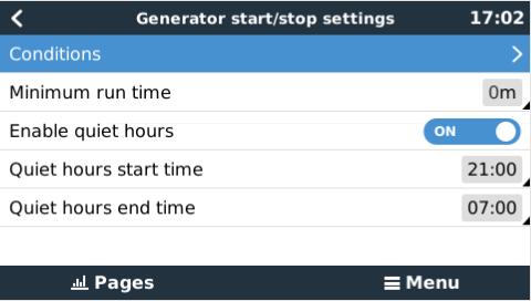 Automatic generator start/stop Super powerful automatic start/stop feature, with: Clock functions SOC start/stop rules