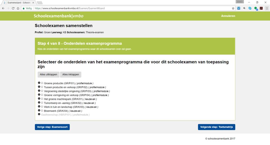 voor kiezen een specifieke exameneenheid of zelfs een of meer eindtermen te kiezen. Combinaties zijn ook mogelijk.