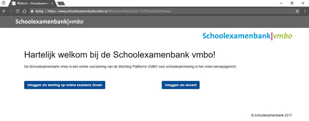 - 7 - Er zijn twee knoppen: Met de linker knop gaan leerlingen van groene scholen naar klaargezette schoolexamens in het toetsservicesysteem QMP.