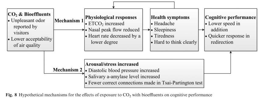 Physiological responses during exposure to carbon dioxide and bioeffluents at levels