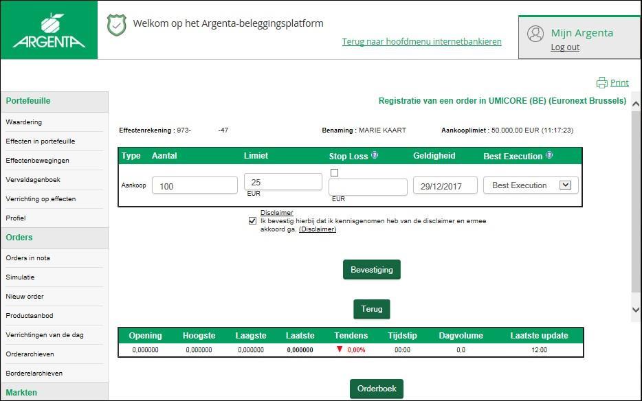 DIRECTIE DIGITALE BANK 03-04-2018-25/40 Vul het aantal effecten en de limietprijs in.