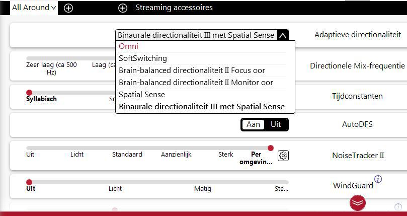 Geavanceerde features De geavanceerde features zijn per programma ingesteld. De standaardinstellingen kunt u wijzigen via het dropdownmenu of met de schuifknop.