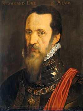 vind, dan stuurt hij de Hertog van Alva op 5 april 1567 met een leger naar Nederland om orde op zaken te brengen. Op het harnas van Alva staan twee afbeeldingen gegraveerd.