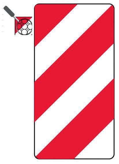 Lengte-breedte markeringsborden België» Afmeting: 423 x 423 mm» Folie: witte en rode retroreflectie strepen