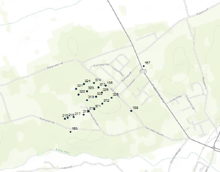 Illustratie 2.2: Locaties boringen winlocatie Herentals 2.2 Modelgrens en modelgrid De modelgrens is gekozen met behulp van het model van Brabant-Vlaanderen.