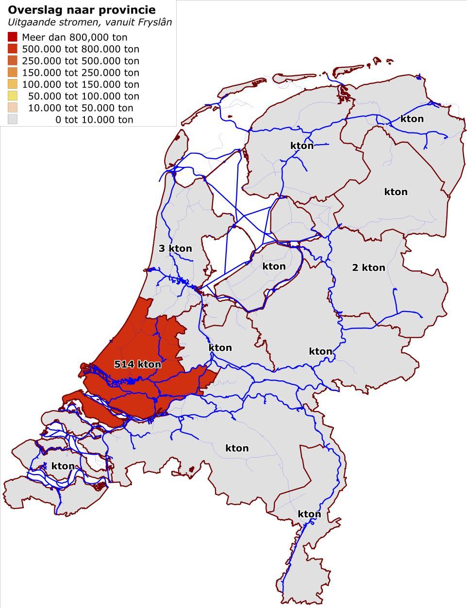 Uitvoer Figuur 2.14 toont de bestemming van 20-voets containers die in Fryslân geladen zijn.