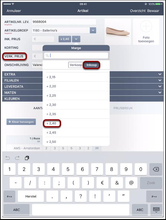 De inkoopprijs berekenen Voer een verkoopprijs in