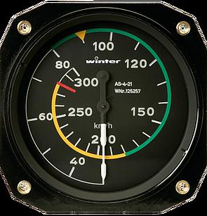 Figuur 8.6.4 Vooraanzicht snelheidsmeter De snelheidsmeter is dus gekalibreerd om de dynamische druk aan te wijzen. Dit noemt men de calibrated airspeed of kortweg de CAS.