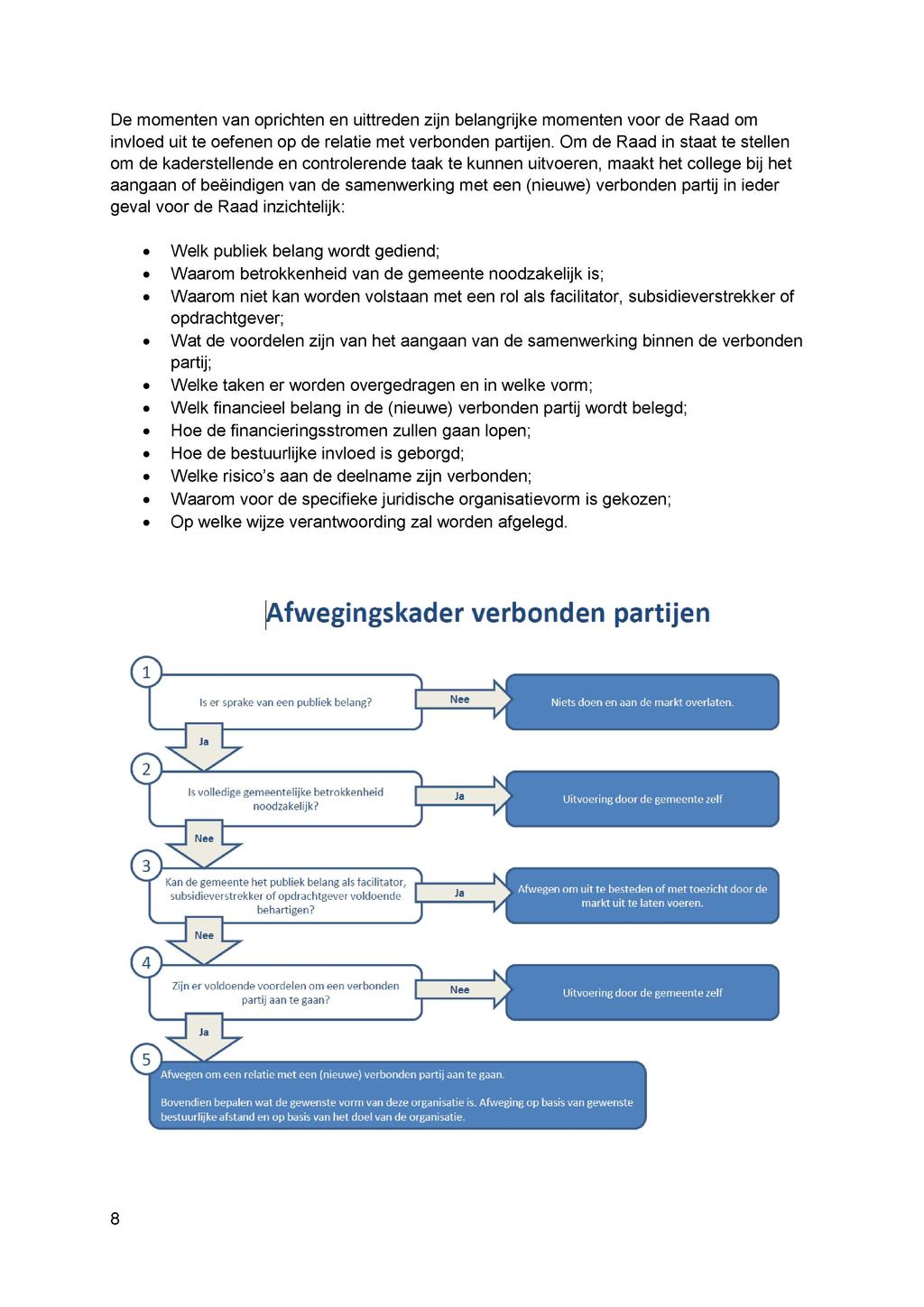 De momenten van oprichten en uittreden zijn belangrijke momenten voor de Raad om invloed uit te oefenen op de relatie met verbonden partijen.