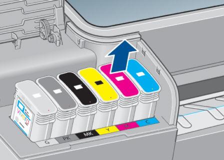 OPMERKING: Bewaar geen gedeeltelijk gebruikte inktcartridges. 5. Het voorpaneel geeft aan welke inktpatroon ontbreekt. Een inktpatroon plaatsen 1.