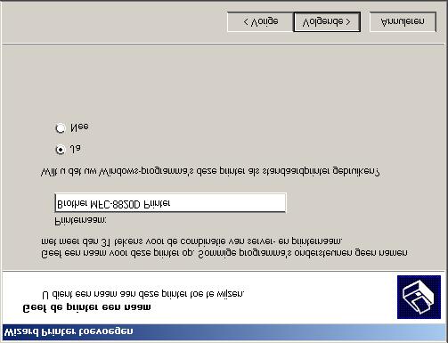 Stap 2 Bij gebruik van de parallelle interfacekabel (voor 95/98/98SE/Me/2000 Professional/XP) Q Klik op Diskette... U Markeer het model dat u installeert in de lijst met machines en klik op Volgende.