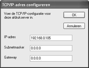 J Klik op Configureer het IP-adres. Als u de PS-driver wilt installeren, selecteert u Aangepast en volgt u de instructies op het scherm.