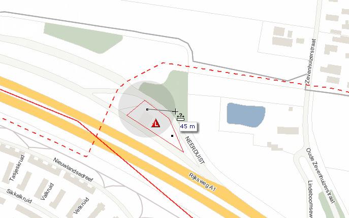 Plaatsgebonden risico Conform de Regeling externe veiligheid inrichtingen moet bij LPG tankstation Neerduist rekening worden gehouden met de volgende afstanden tot al dan niet geprojecteerde