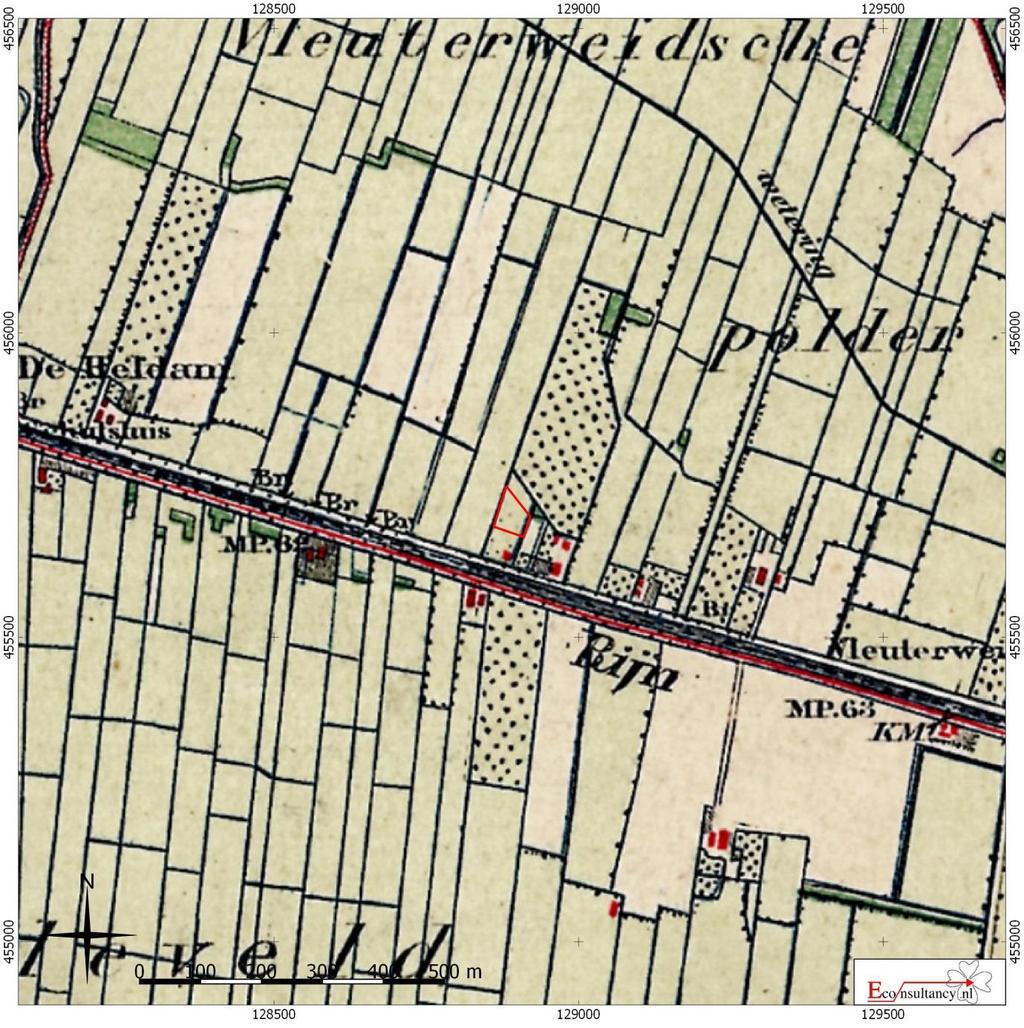 Figuur 6. Situering van het plangebied binnen de Militaire topografische kaart uit 1892 (Bonneblad) Utrecht (gemeente Utrecht) Zandweg (ong.