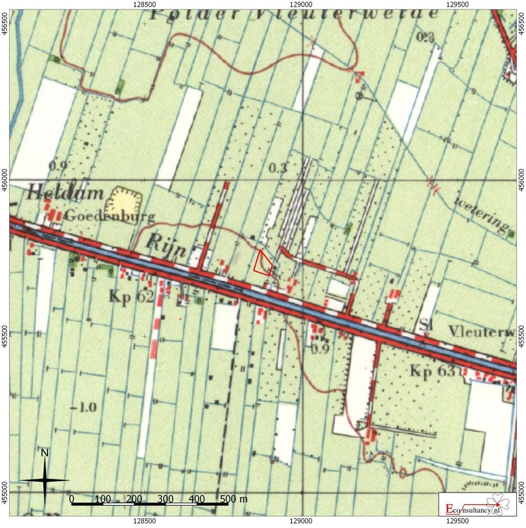 Figuur 8. Situering van het plangebied binnen de Topografische kaart uit 1969 Utrecht (gemeente Utrecht) Zandweg (ong.