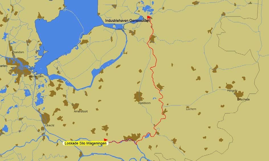 Alternatieve route per binnenvaart De route tussen Wageningen en Genemuiden (zie figuur B8.30) is goed af te leggen per binnenvaartschip.