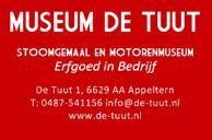 Uitgave van Museum De Tuut Augustus 2018 Toegangsprijzen 2018. Tijdens de stoomdagen en de motorendag is de toegangsprijs 6,00 p.p. Het motorenmuseum is dan óók open en bij de prijs inbegrepen.