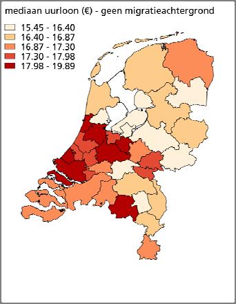 Er zijn in Nederland regionale verschillen in het (mediane) uurloon per regio (zie figuur 3.11).