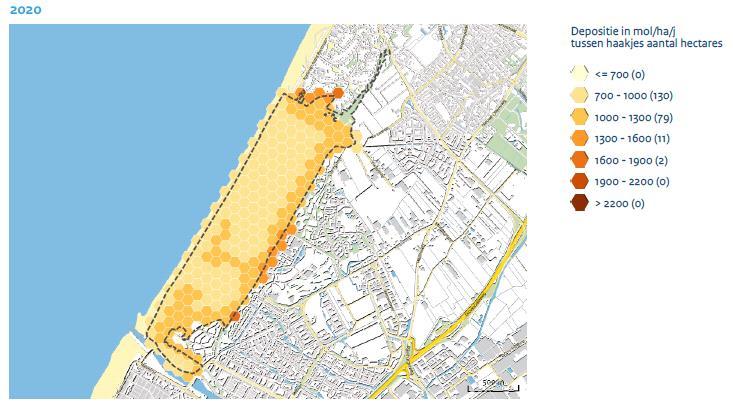 Figuur 5.4. Ruimtelijke verdeling depositie 2020. Figuur 5.5. Ruimtelijke verdeling depositie 2030.