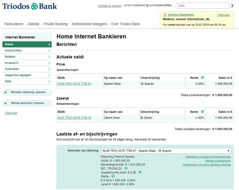 2 De koppeling activeren: Log als gebruiker in met een Triodos Internet Zakenrekening