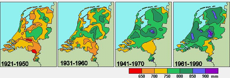 Behalve de natuurlijke variatie in de tijd, bestaan er ook ruimtelijke verschillen in neerslag binnen Nederland.