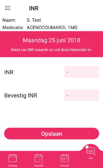 Let op dat u met de app alleen de INR kunt invoeren en geen bijzonderheden kunt doorgeven aan de trombosedienst.