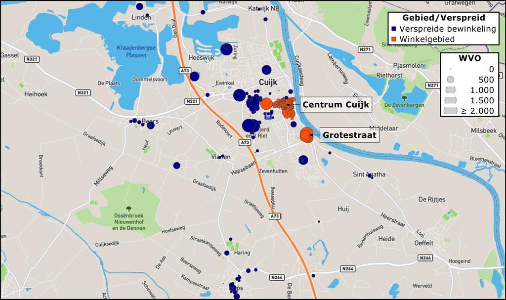 Al met al heeft Cuijk door de omvang en branchering van het winkelbestand niet het profiel van een winkelkern, maar vooral het karakter van een boodschappencentrum.