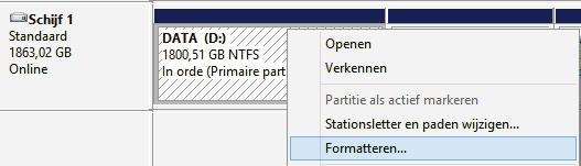 wordt vervolgens gevraagd naar de gewenste volumenaam, het type bestandssysteem (NTFS of FAT32) en de optie snel of volledig te formatteren (doorgaans is de snelle formattering voldoende; loopt de