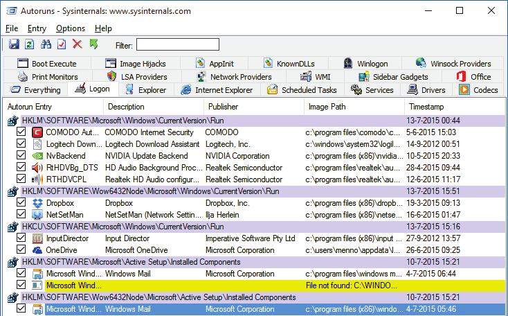 Een kleine kanttekening: Autoruns is een programma voor ervaren gebruikers. Worden de verkeerde processen uitgeschakeld dan is de kans aanwezig dat Windows niet meer opstart.