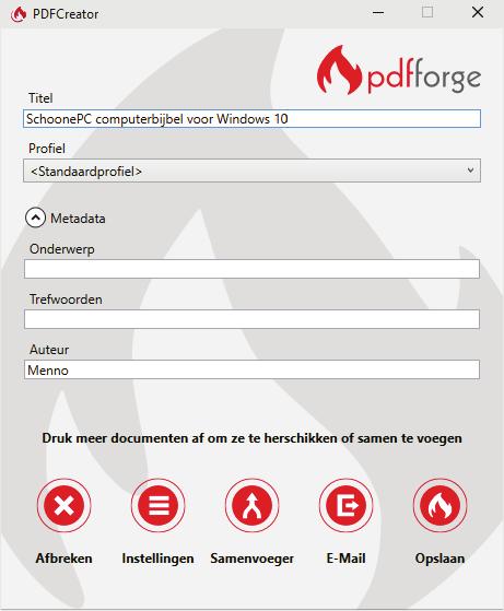 volgende scherm eerst nog gevraagd naar een wachtwoord voordat het PDF-bestand wordt aangemaakt.
