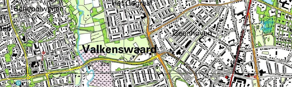 Aan de noordzijde van het plangebied begint het buitengebied van de gemeente Valkenswaard. De bebouwing betreft een garagepand waar een autobedrijf in gevestigd is.