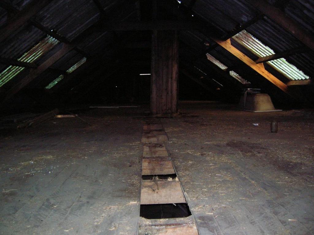 Foto 2 Zolderverdieping boven de grote schuur. Sporen van Kerkuil en Steenmarter zijn hier niet aangetroffen.