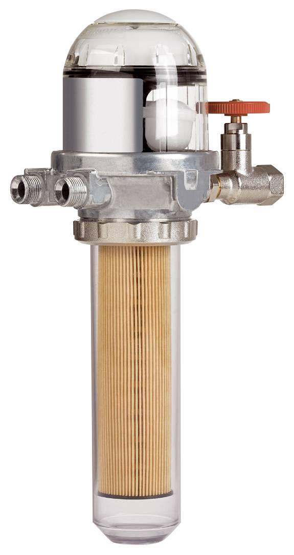 Stookolie filter Stookolie filter / ontluchter combinatie voor gebruik in een enkel leidingsysteem.