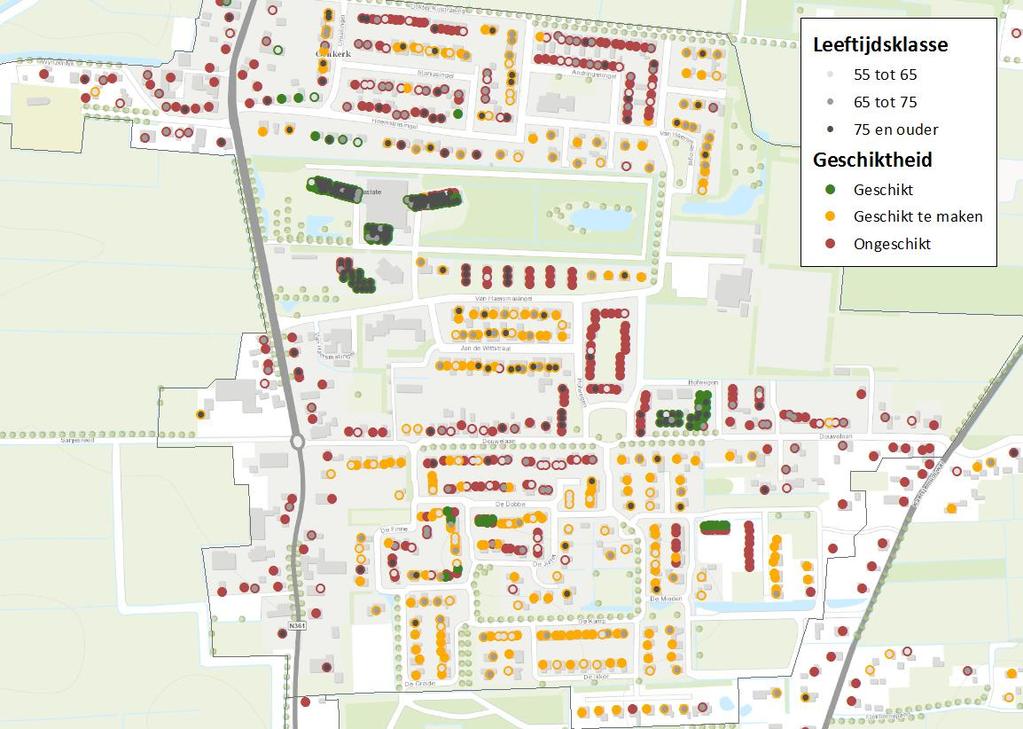 Vooral rondom de rest van de Douwelaan, de Hofwegen en ten noorden van de Heemstrasingel zijn veel van deze woningen te vinden.