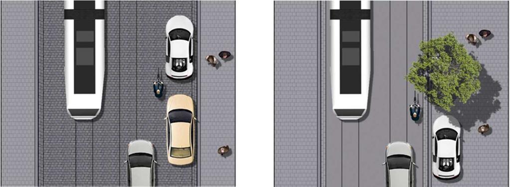 Concept Ι wegprofiel Gemengd verkeer met dubbele rijrichting Enkelzijdig langsparkeren (aan rusthuis dubbelzijdig)