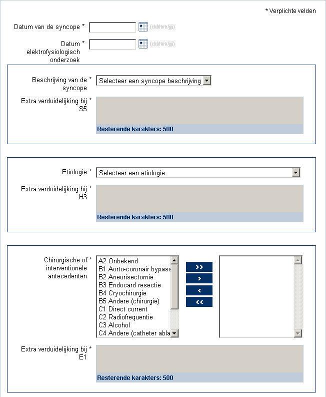 - moet onder LVEF% de gebruikte methode aanduiden: angiografie of scintigrafie; - moet een klasse NYHA kiezen uit de afrollijst (zie annex afrollijst